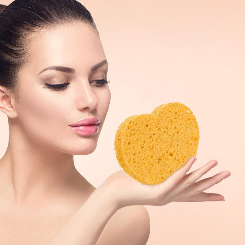 Heart Shaped Wood Pulp Cotton Face Wash Cleansing Sponge Soft Cosmetic Puff