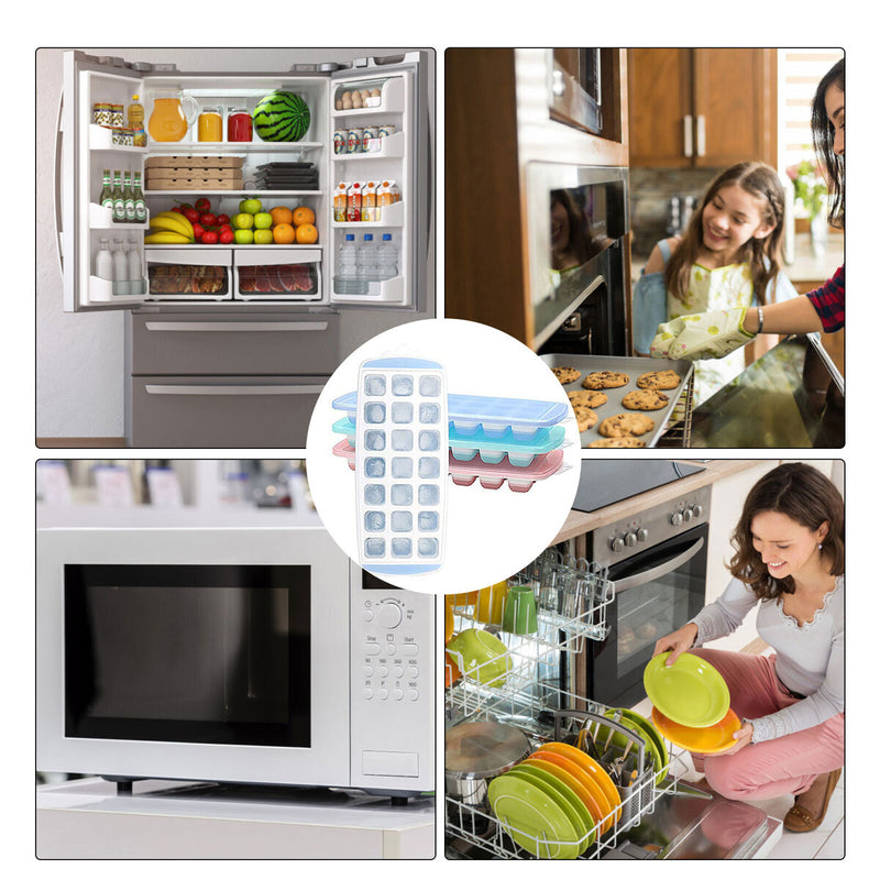 Ice Cube Trays 3 Pack Flexible for Cocktail Freezer Stackable Ice Mold with Lids