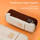 Canvas Pencil Case Double Layer Large Capacity Stationery Pen Box (Brown) Newly