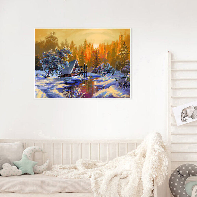 DIY Paint By Number Kit Frameless Village Sunset Handpainted Wall Hanging Gift