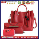 3pcs/set Fashion Women Tassel PU Clutch Shoulder Bucket Bags (Wine Red)