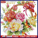 Flowers 14CT Stamped Cotton Thread Embroidery Art Canvas Needlework Cross Sti