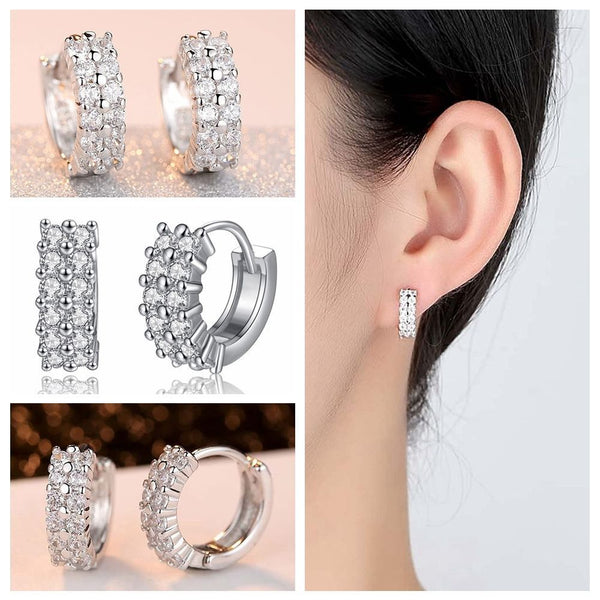 Zircon Ear Buckle Diamond Earrings Ear Piercing Double Rows Zircon Ear Stud