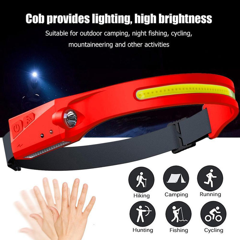 COB LED Headlamp Sensor Headlight Rechargeable Outdoor Work Light (2 Red)