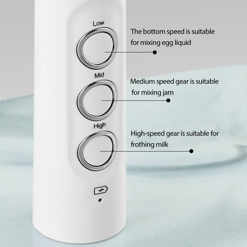 USB Electric Milk Frother 3 Whisk Coffee Foamer Handheld Egg Mixer (White) Newly