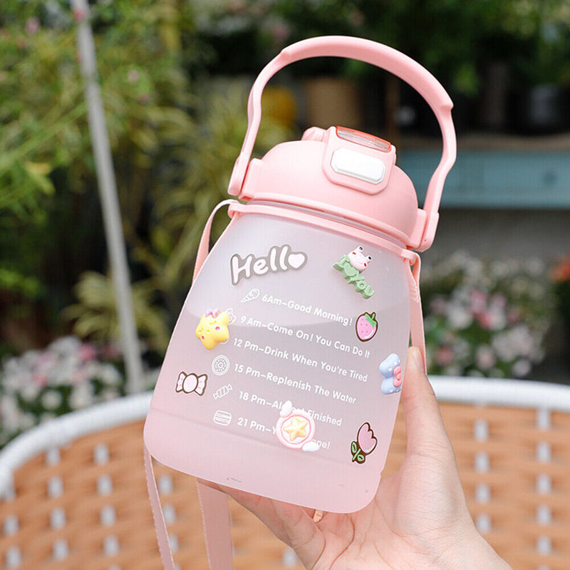 1300ml Large Capacity Cute Girl Water Bottle Plastic Straw Water Cup (Pink)