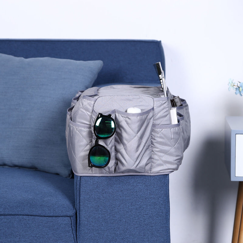Armchair Caddy Non Slip Sofa Armrest Organizer with 14 Pockets (Grey)