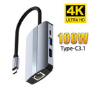 Adapter USB Type-C Hub 4K HDMI Gigabit Ethernet Docking Station For Laptop PC