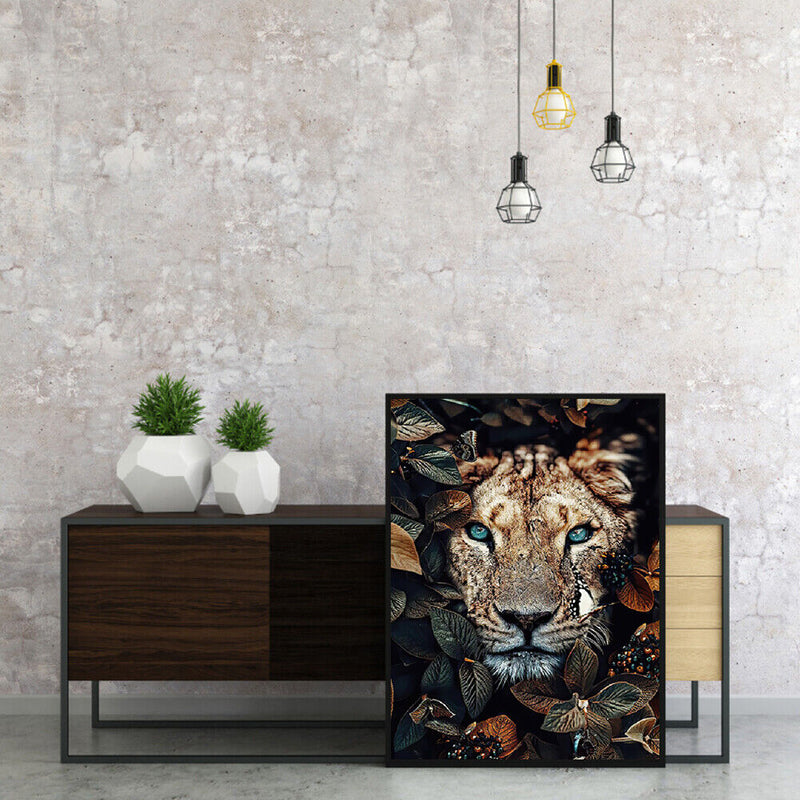 Oil Paint By Numbers Flowers Lion Frameless Picture Craft Kit for Living Ro