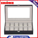 12 Grids PU Leather Watch Box Storage Case for Jewelry Display Organizer Holder