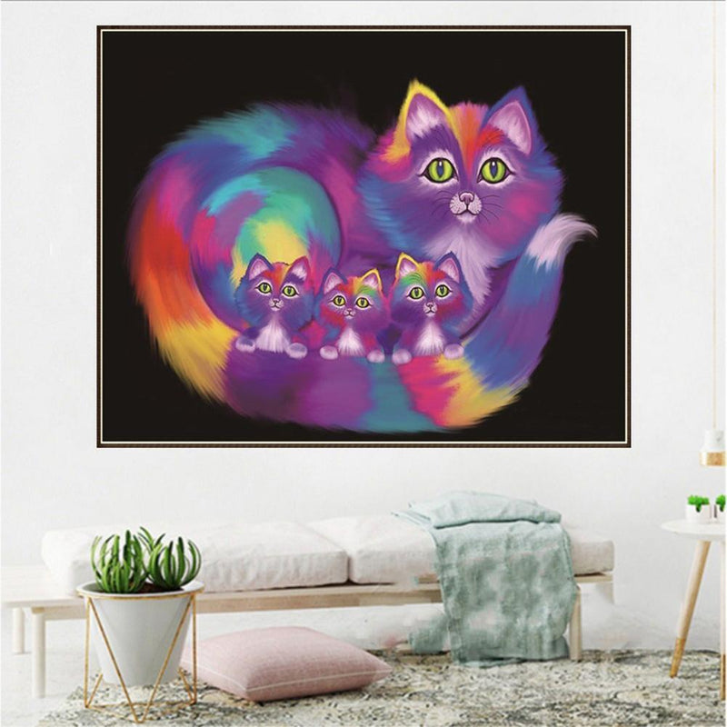 Family Cats DIY Round Diamond Painting Embroidery Kits Cross Stitch Craft