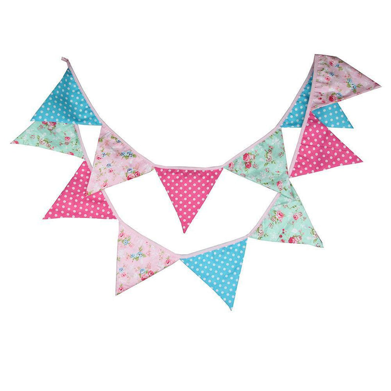 12 Flags 3.2m Pink Flower Cotton Party Wedding Pennant Bunting Banner Decor