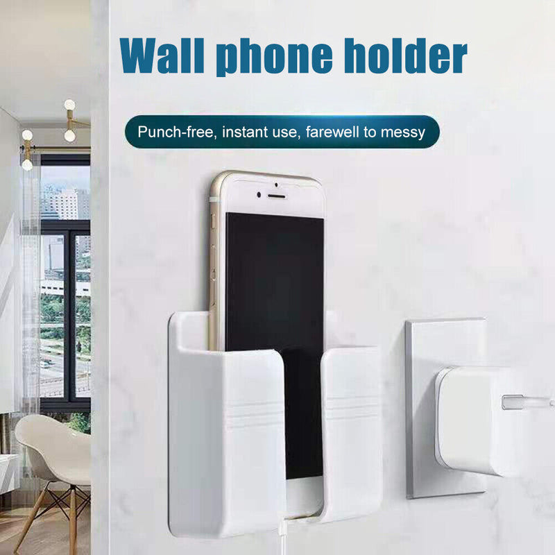 Wall Mounted Mobile Phone Charging Organizer Storage Box Stand Rack (White)