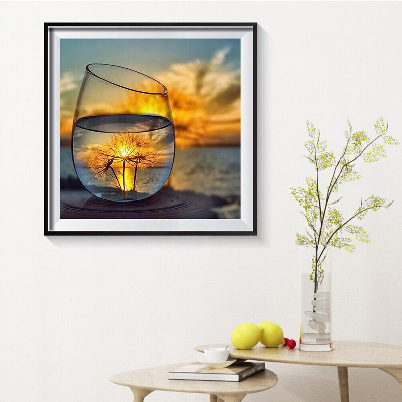DIY Paint By Number Kit Frameless Scenery in Cup Handpainted Canvas Wall Decor