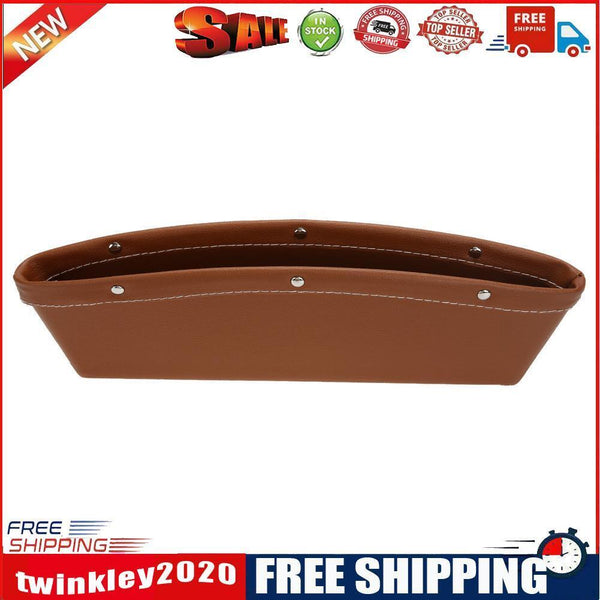PU Leather Catcher Box Car Seat Slit Storage Pocket (Brown)