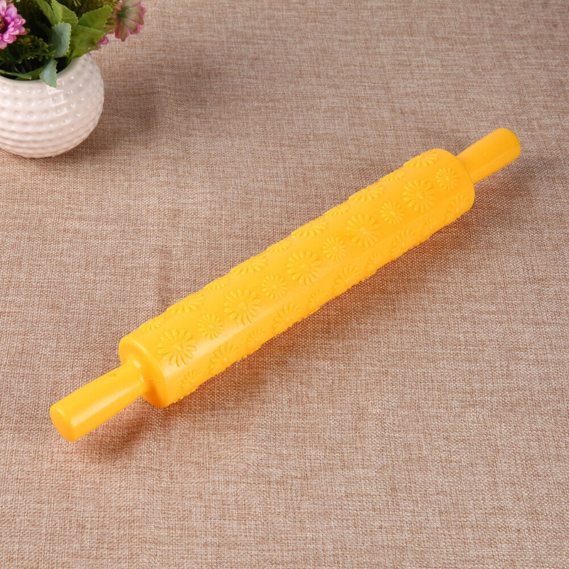 Rolling Pin Pattern Baking Tool Fondant Embossed Mold Cake Deco(Yellow