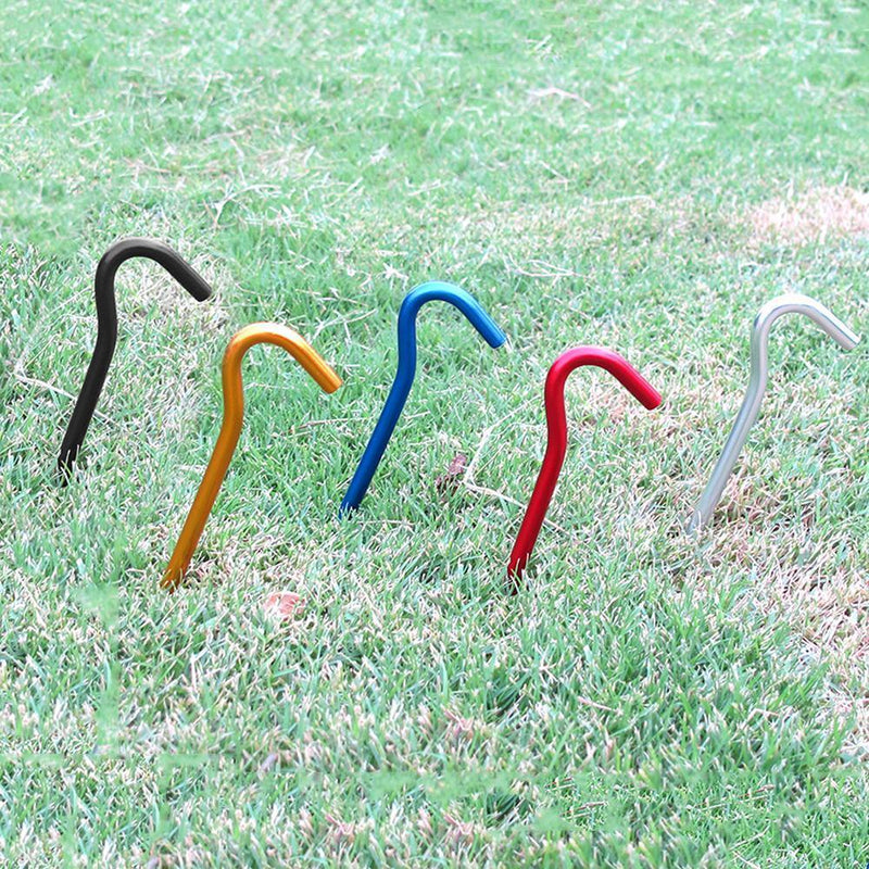 4pcs Tent Pegs with Hooks Garden Stakes Ground Nail for Awning Canopy (Red)