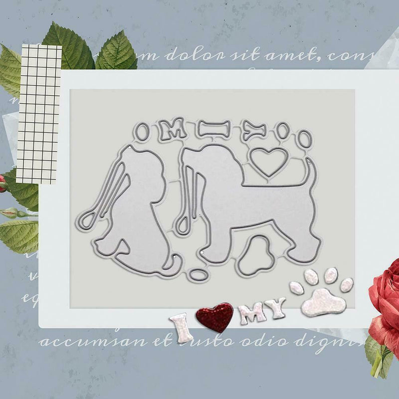 Adorable Dog Metal Cutting Template Card Making Stencil Decoration O7Q2