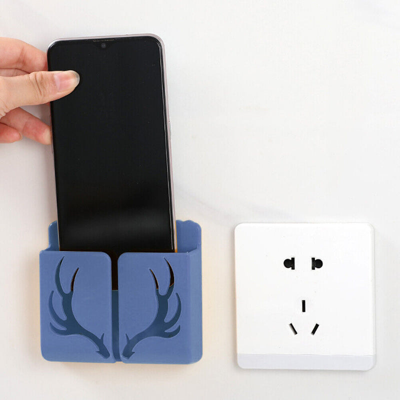 Phone Wall Mounted Holder with Plug Charging Sundries Organizer Box (Blue) Newly