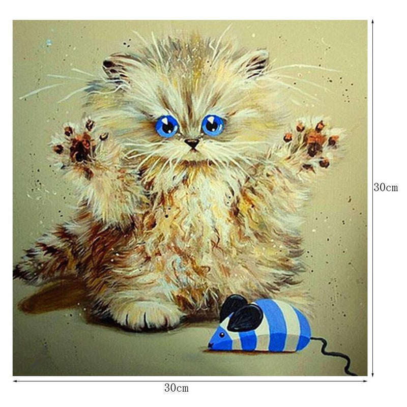 DIY 5D Round Diamond Rhinestone Cross Stitch Painting Home Decor Cute Cat