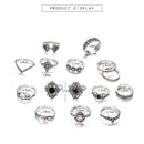 15pcs/set Bohemia Flower Ring Women Geometric Knuckle Finger Rings Jewelry
