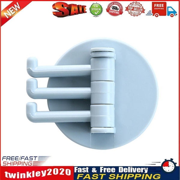 Bathroom Wall Hanging Rotatable 3 Hooks Adhesive Bracket Holder (Blue) Newly