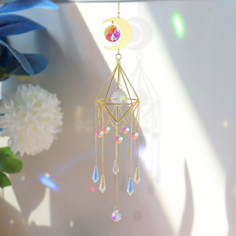 #A Crystal Moon Star Design Pendant Diamond Prisms Hanging Rainbow Curtain Penda