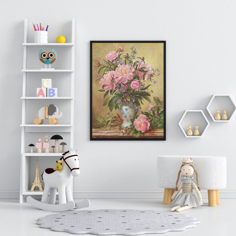 Oil Paint By Numbers Pink Peony Frameless Picture Craft Kits for Living Room