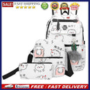 3pcs/Set Cute Cartoon Print Unisex Canvas Backpacks Shoulder Bags (White)