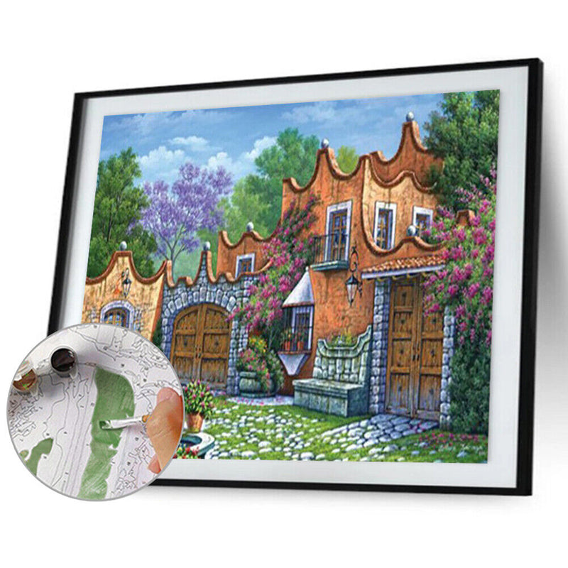 Oil Paint by Numbers Downtown Scene Canvas Artwork Living Room Picture Decor Kit