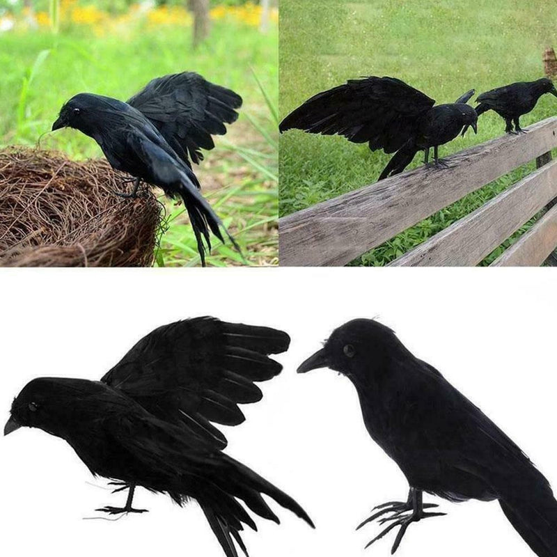 2Pcs Simulation Crow Black Crow Props Feather Birds Home Horror Decor J2Z2