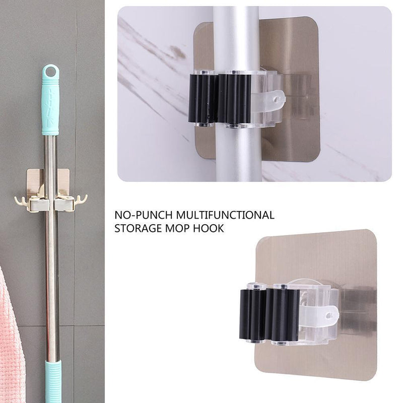 Adhesive Hook Kitchen Bathroom Wall Mop Hanger Broom Holder Rack (Black)