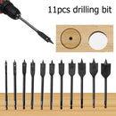 11pcs Drill Bits Set 6-32mm High-carbon Steel Hex Shank Flat Spade Drills Newly