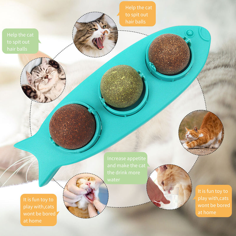 Cat Mint Ball Toys - Catnip Roller Treats Kitten Chewing Toys for Wall Moun