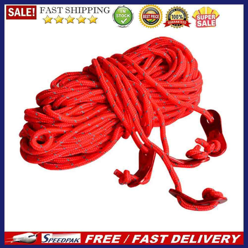 4pcs Outdoor Camping 13ft Reflective Tent Guyline 4mm Dia w/ Aluminum Adjus
