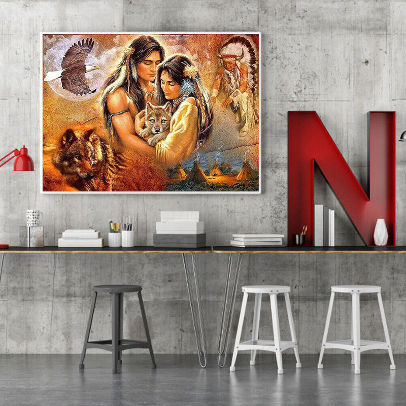Native Wolf Drawing Frameless DIY Oil Paint by Numbers Canvas Home Decor