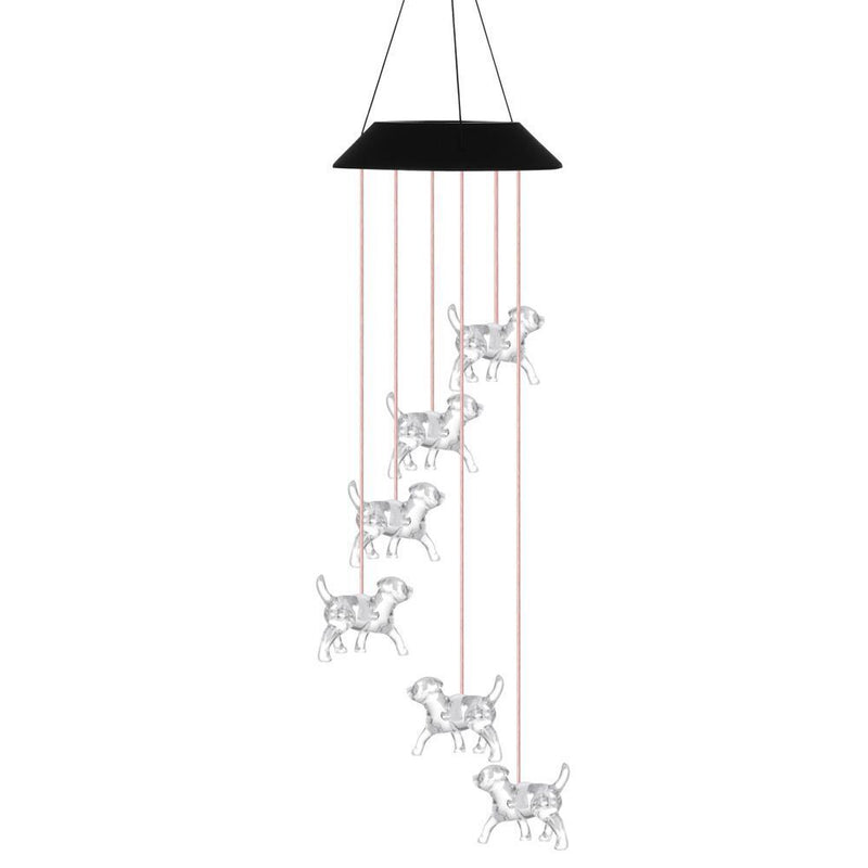 Yard Patio Wind Chime Hummingbirds Solar Chime LED Crystal Dog Discolored