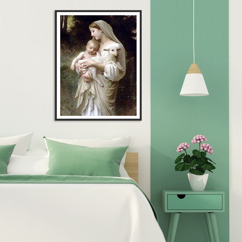 Oil Paint By Numbers Religious Virgin Son Frameless Picture Craft Kit for Home