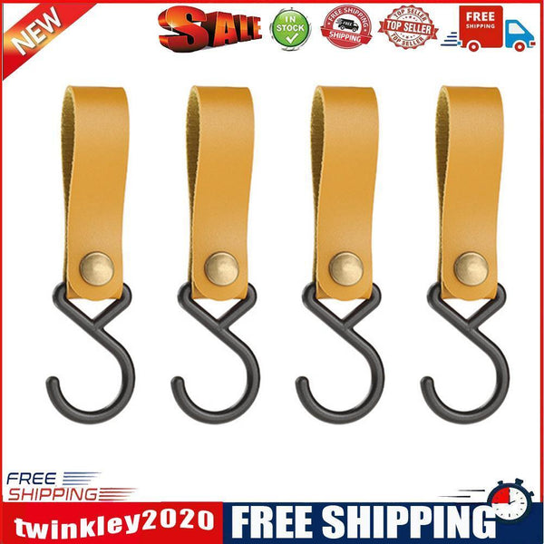 S-Shaped PU Leather Hanging Hooks Storage Rack Hook Keychain Curry (4pcs)