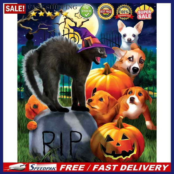 Frameless Oil Paint By Numbers DIY Halloween Dog Cat Picture Craft for Home