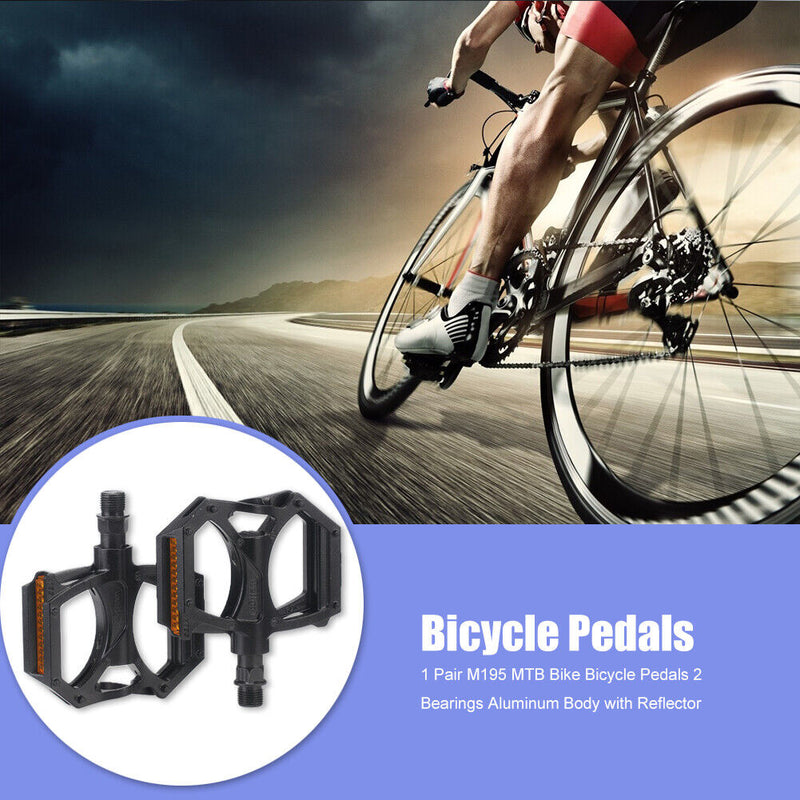 2pcs M195 2-Bearing Aluminum Bicycle Pedals with Reflector for Mountain Bike