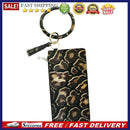 PU Leather Phone Wallet Wristlet Bangle Tassel O Keychain Leopard Women Clutches