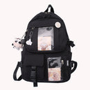 Women Fashion Travel Solid Color Patchwork Backapck Knapsack with Cow Pendant