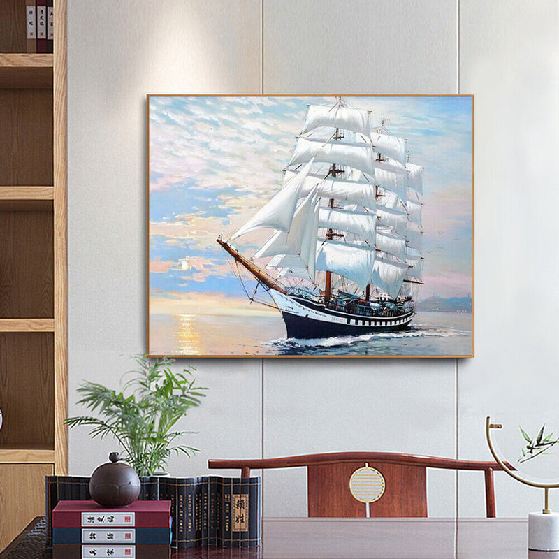 White Ship Colouring Oil Canvas Picture DIY Hand Painted Paint By Numbers Kit