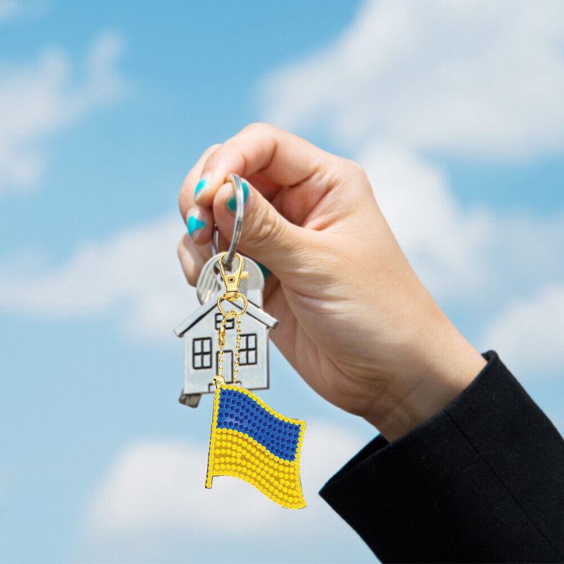 3pcs DIY Diamond Painting Keyrings Ukrainian Flag Key Chain for Bag Backpack Car