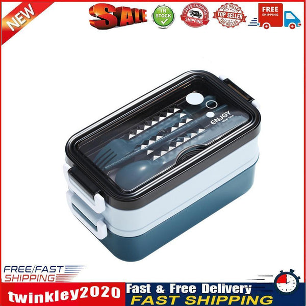 Lunch Bento Box Microwave Heating Split Double Layer Food Storage (Blue) Newly
