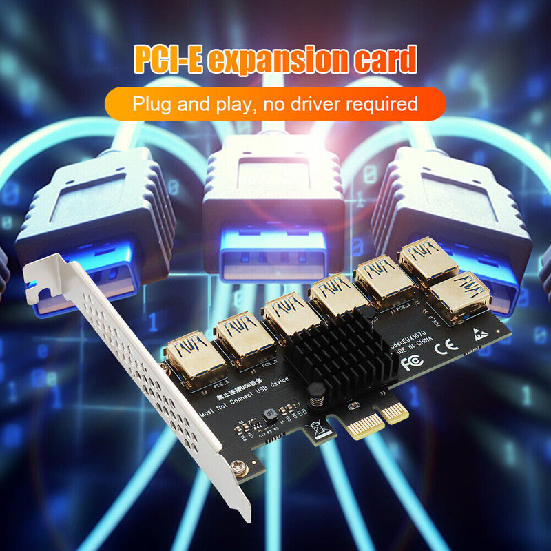 PCI-E 1x 1 to 7 Riser Card Adapter Multiplier PCI-Express USB 3.0 Converter