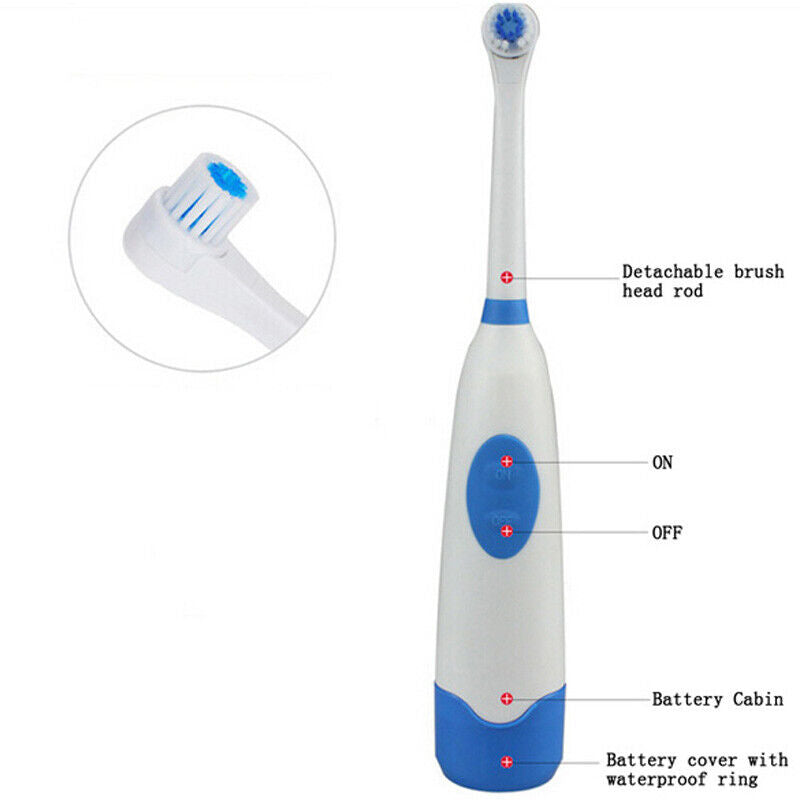Rotating Anti Slip Waterproof Electric Toothbrush with 2 Brush Heads Blue