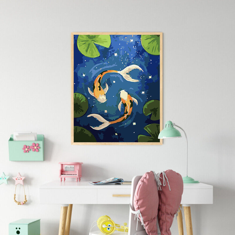 Goldfish in the Pond Oil Paint By Numbers DIY Canvas Wall Art Picture Home