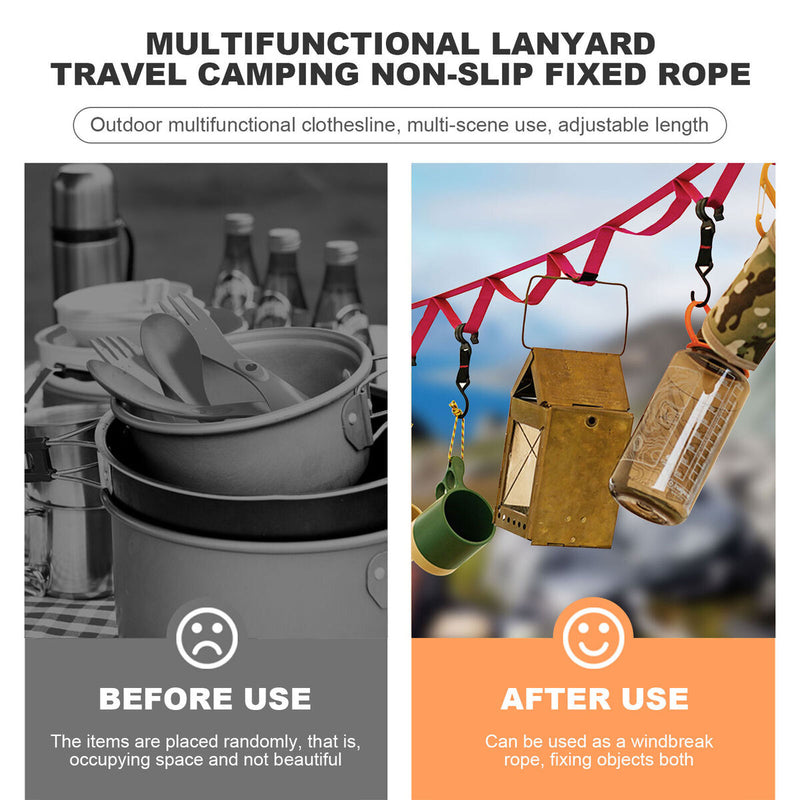 Campsite Storage Strap with 5 Hooks Hanger for Tree Outdoor (Short Rose) Newly